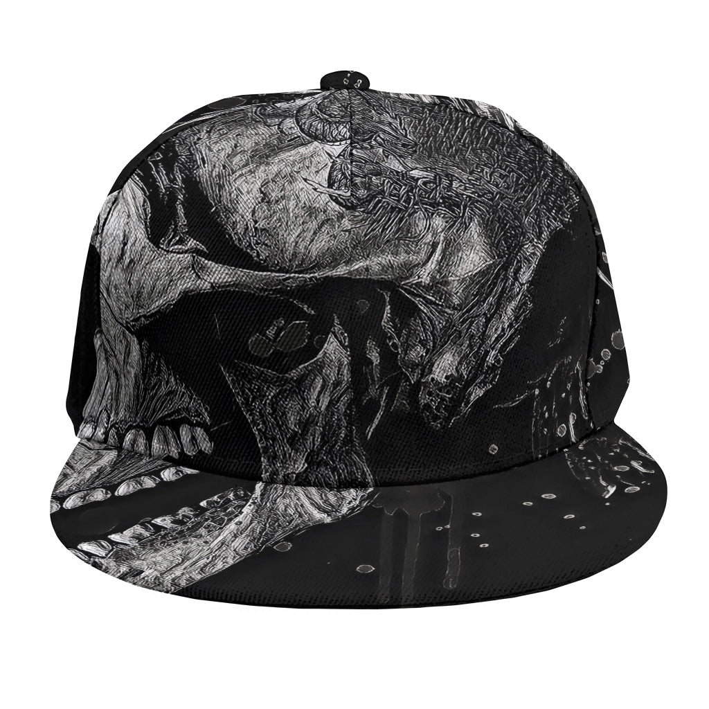 Monochrome Punk Skull Print Snapback Cap