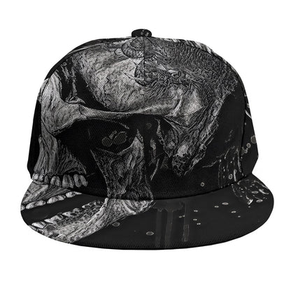 Monochrome Punk Skull Print Snapback Cap