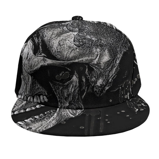 Monochrome Punk Skull Print Snapback Cap