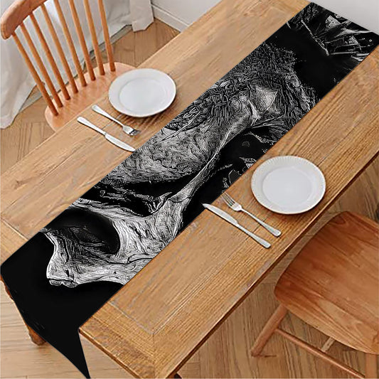 Monochrome Punk Skull Print Table Runner