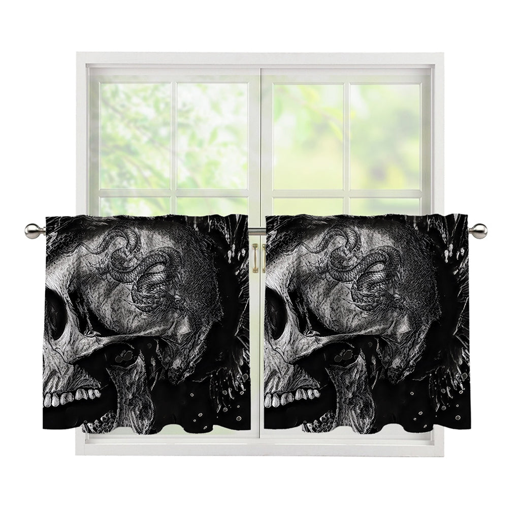 Monochrome Punk Skull Print Tier Curtains