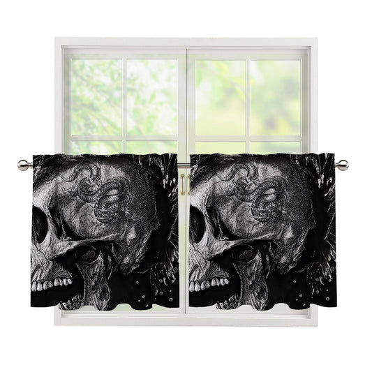 Monochrome Punk Skull Print Tier Curtains