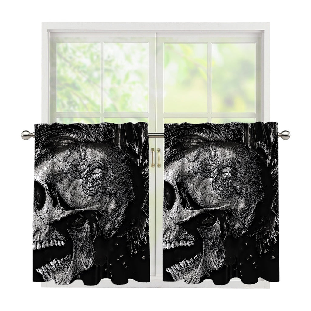 Monochrome Punk Skull Print Tier Curtains