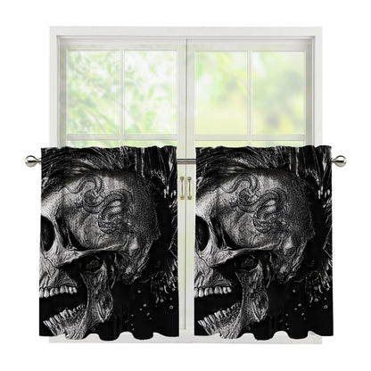 Monochrome Punk Skull Print Tier Curtains