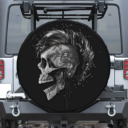 Monochrome Punk Skull Print Tire Cover