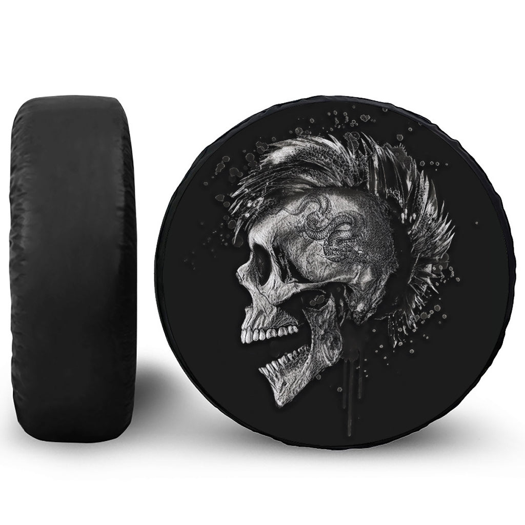 Monochrome Punk Skull Print Tire Cover