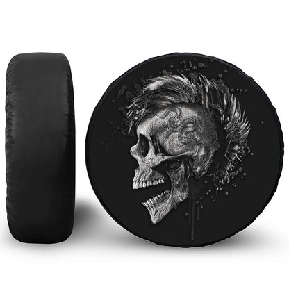 Monochrome Punk Skull Print Tire Cover