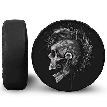 Monochrome Punk Skull Print Tire Cover With Camera Hole
