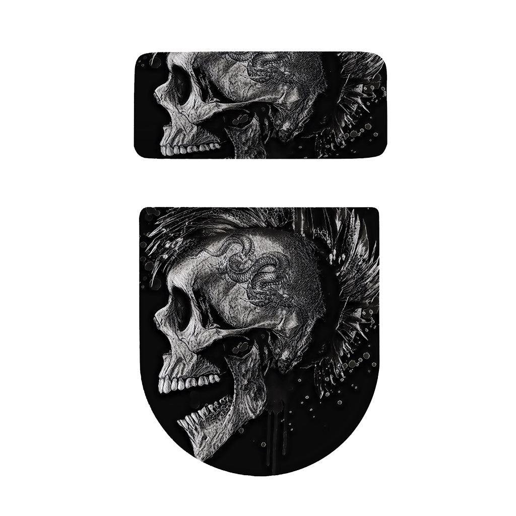 Monochrome Punk Skull Print Toilet Lid And Tank Cover Set