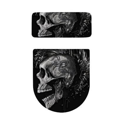 Monochrome Punk Skull Print Toilet Lid And Tank Cover Set