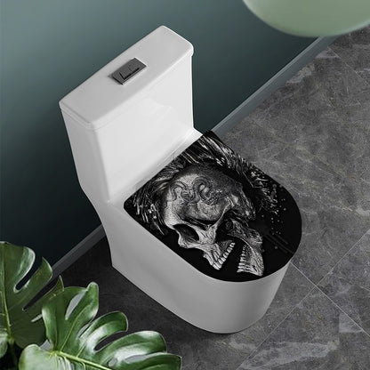 Monochrome Punk Skull Print Toilet Lid Cover