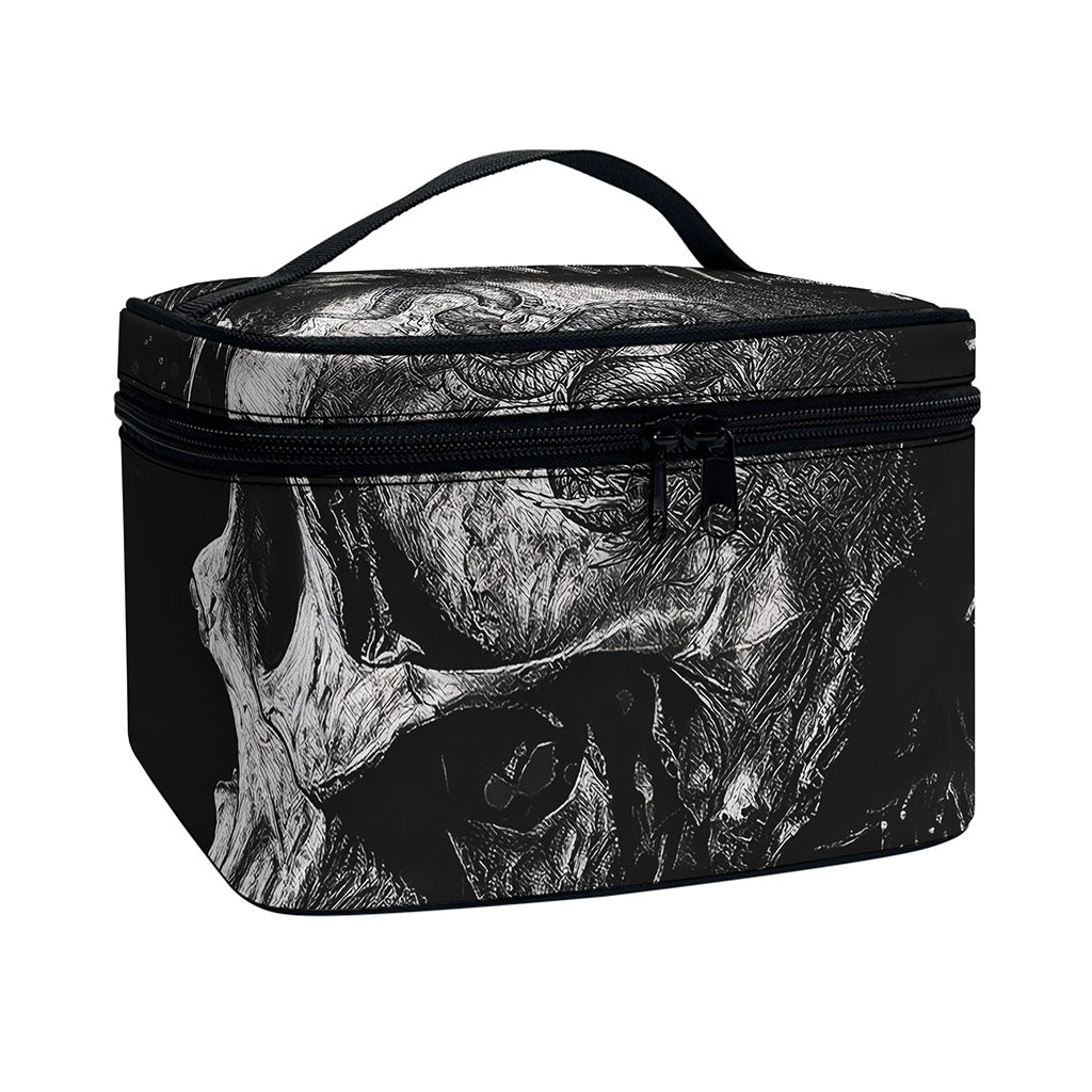 Monochrome Punk Skull Print Travel Makeup Bag