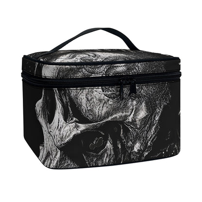 Monochrome Punk Skull Print Travel Makeup Bag