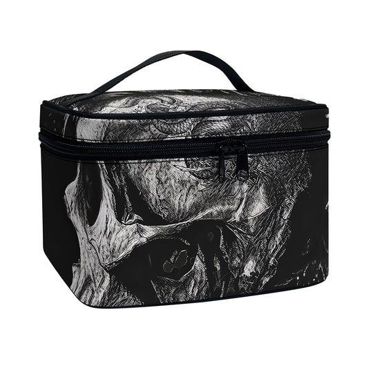 Monochrome Punk Skull Print Travel Makeup Bag