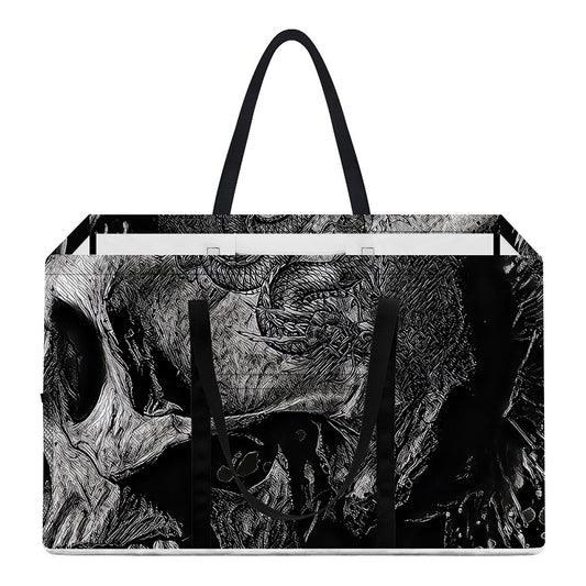 Monochrome Punk Skull Print Utility Tote Bag