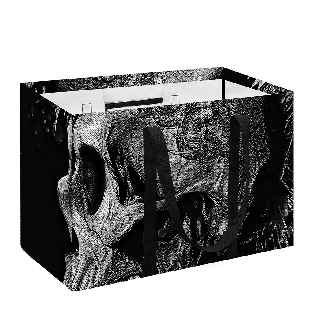 Monochrome Punk Skull Print Utility Tote Bag