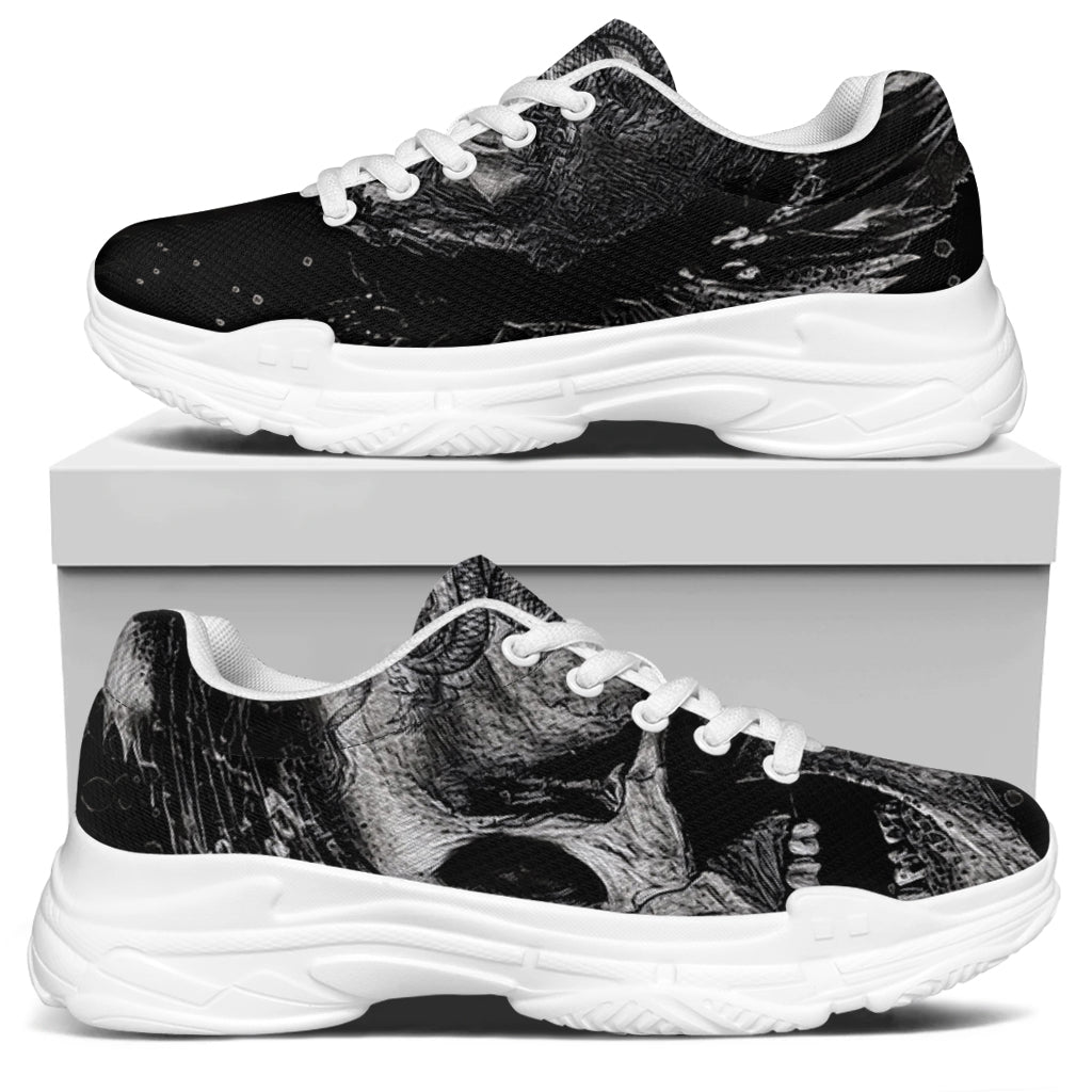 Monochrome Punk Skull Print White Chunky Shoes