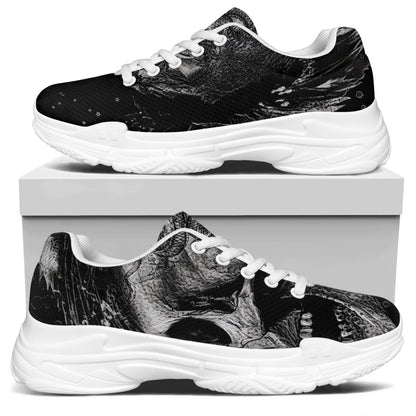 Monochrome Punk Skull Print White Chunky Shoes