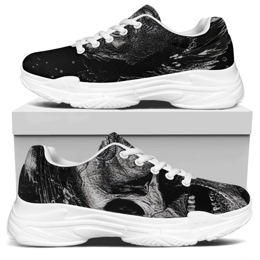 Monochrome Punk Skull Print White Chunky Shoes