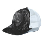 Monochrome Punk Skull Print White Mesh Trucker Cap