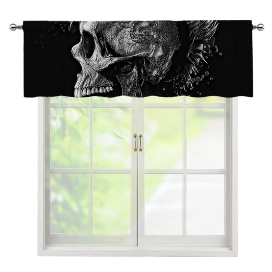 Monochrome Punk Skull Print Window Valance