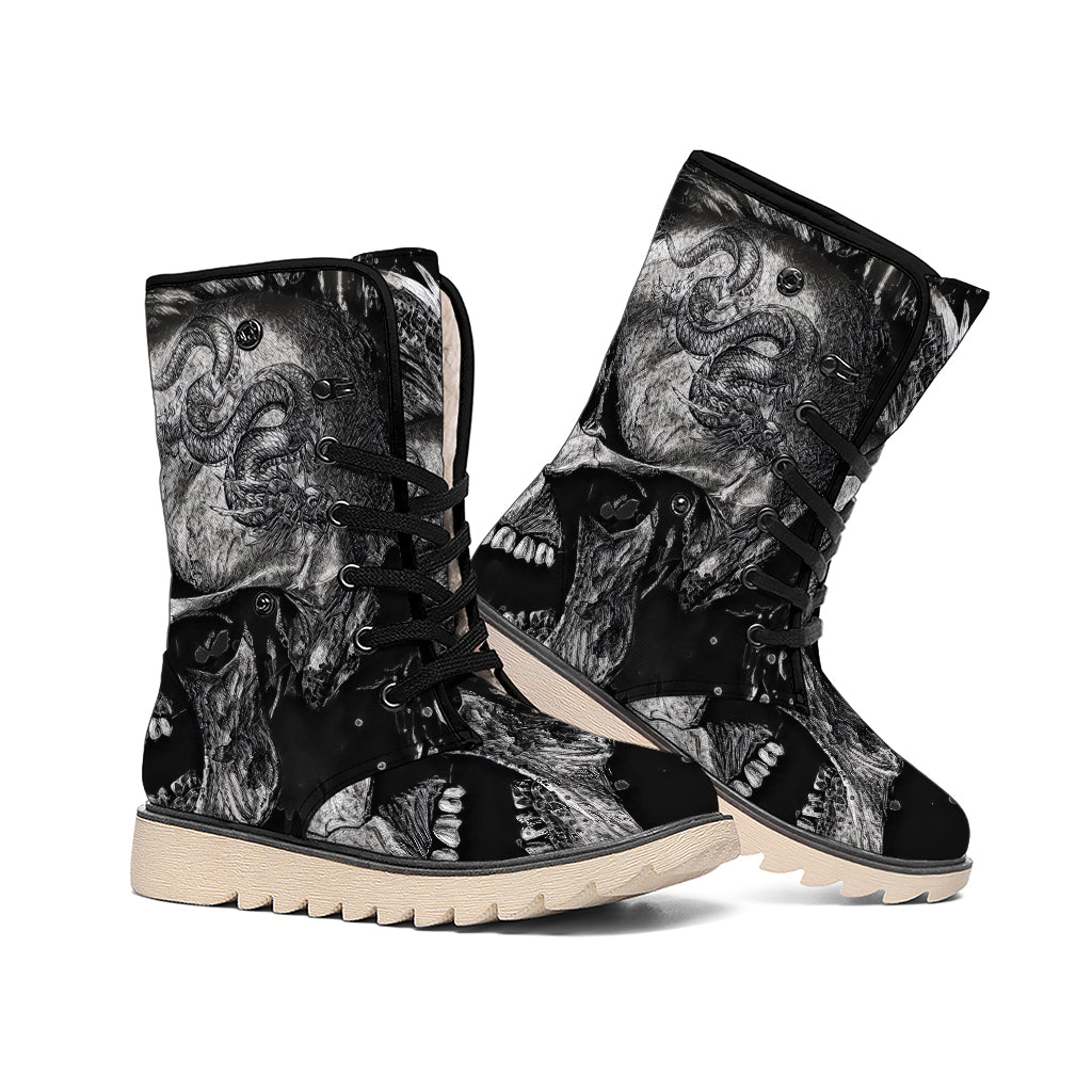 Monochrome Punk Skull Print Winter Boots