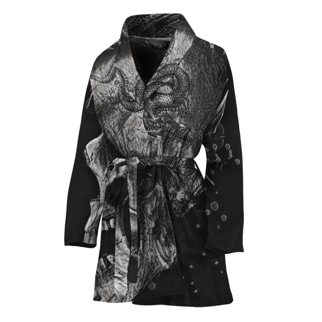 Monochrome Punk Skull Print Women's Bathrobe