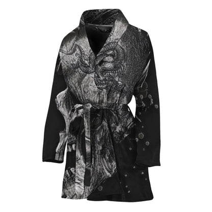 Monochrome Punk Skull Print Women's Bathrobe