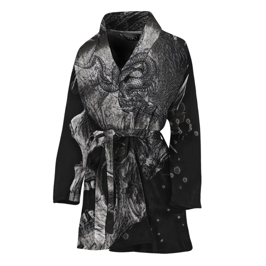 Monochrome Punk Skull Print Women's Bathrobe