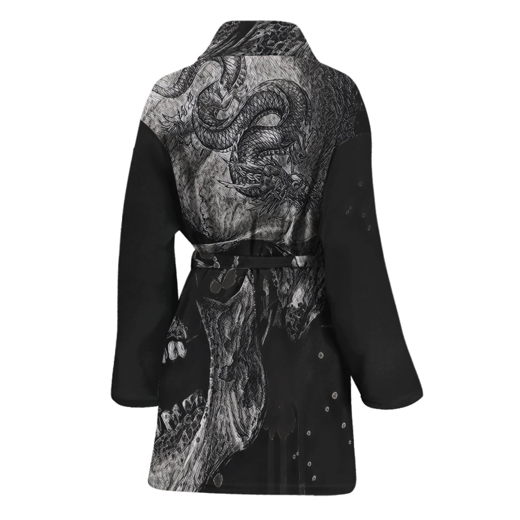 Monochrome Punk Skull Print Women's Bathrobe