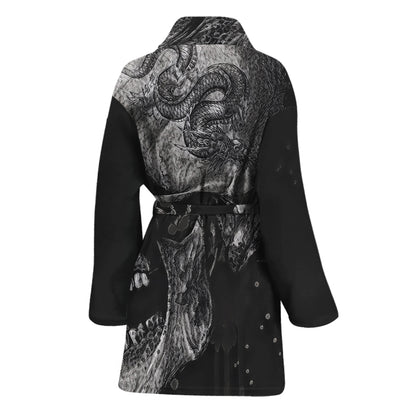 Monochrome Punk Skull Print Women's Bathrobe