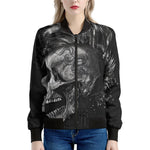 Monochrome Punk Skull Print Women's Bomber Jacket