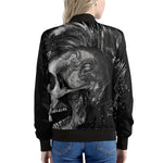 Monochrome Punk Skull Print Women's Bomber Jacket