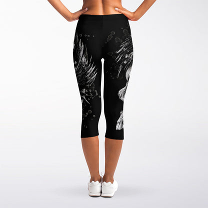 Monochrome Punk Skull Print Women's Capri Leggings