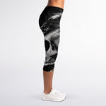 Monochrome Punk Skull Print Women's Capri Leggings