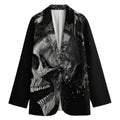 Monochrome Punk Skull Print Women's Cotton Blazer