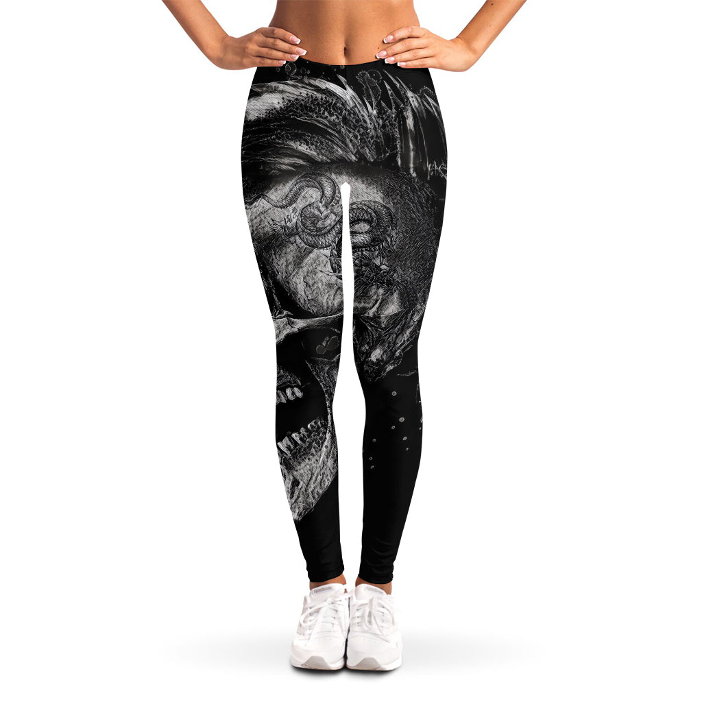 Monochrome Punk Skull Print Women's Leggings