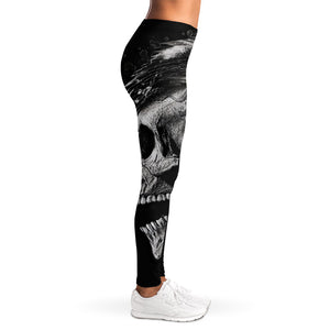 Monochrome Punk Skull Print Women's Leggings