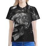 Monochrome Punk Skull Print Women's Polo Shirt
