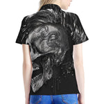 Monochrome Punk Skull Print Women's Polo Shirt