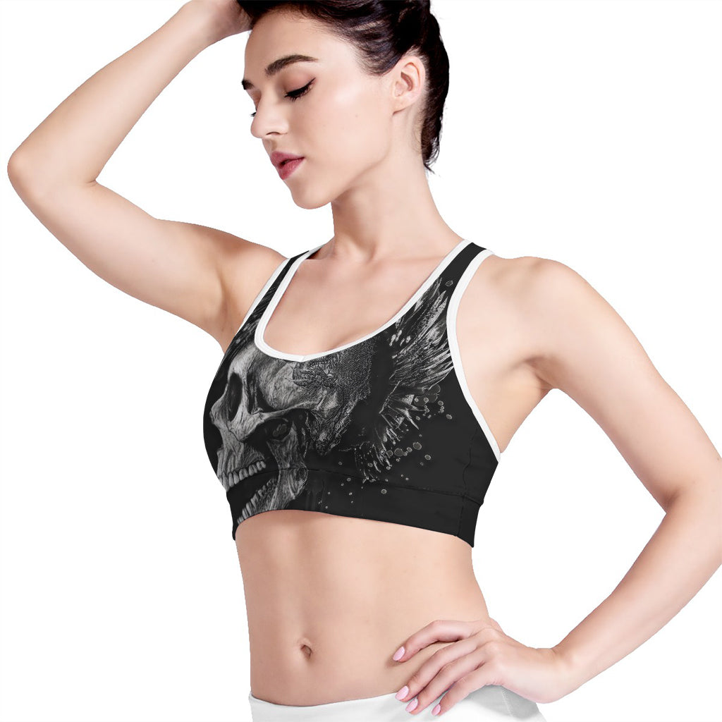 Monochrome Punk Skull Print Women's Sports Bra