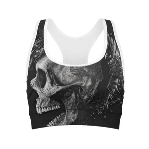 Monochrome Punk Skull Print Women's Sports Bra