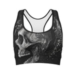 Monochrome Punk Skull Print Women's Sports Bra