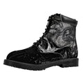 Monochrome Punk Skull Print Padded Collar Lace Up Boots