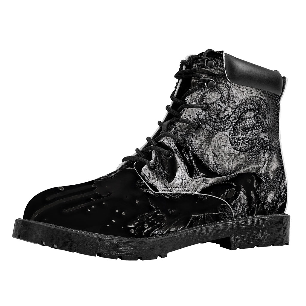 Monochrome Punk Skull Print Work Boots