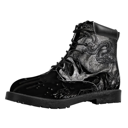 Monochrome Punk Skull Print Work Boots