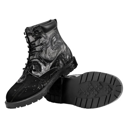 Monochrome Punk Skull Print Work Boots