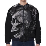 Monochrome Punk Skull Print Zip Sleeve Bomber Jacket