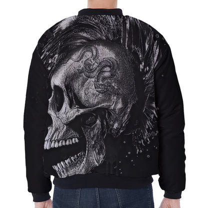 Monochrome Punk Skull Print Zip Sleeve Bomber Jacket