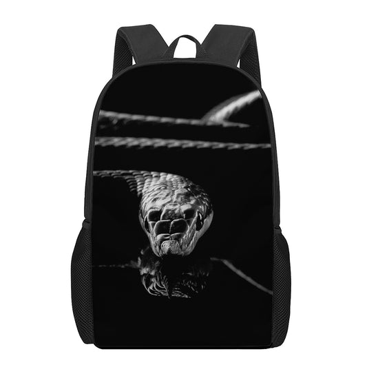 Monochrome Rhinoceros Ratsnake Print 17 Inch Backpack